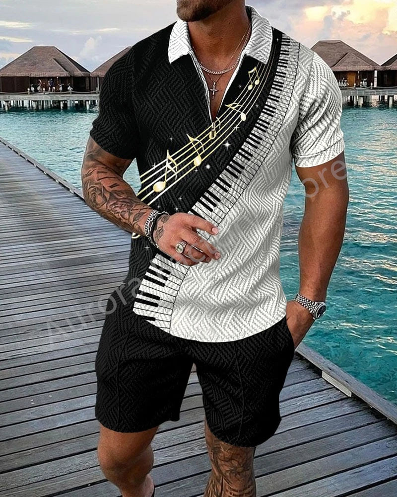 Men Tracksuit Set Summer Short Sleeve Polo Shirt and Shorts Set Casual Streetwear 2 Piece Outfit