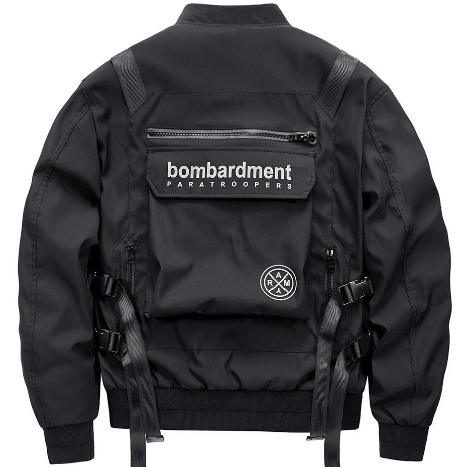 Techwear Cargo Bomber Jacket for Men Streetwear Hip Hop Punk Style Black MA1 Military Jacket