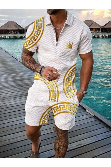 Men Tracksuit Set Summer Short Sleeve Polo Shirt and Shorts Set Casual Streetwear 2 Piece Outfit