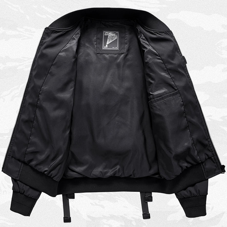 Techwear Cargo Bomber Jacket for Men Streetwear Hip Hop Punk Style Black MA1 Military Jacket