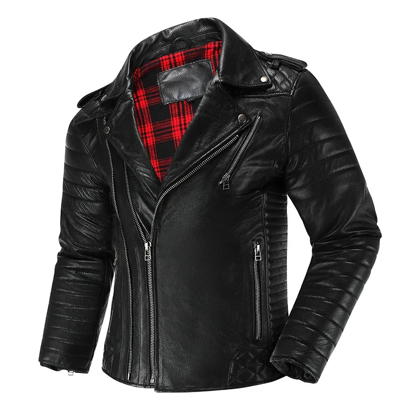 𝔑𝔢𝔴 First-Layer Street Smart Cowhide Motorcycle Leather Jacket – Swag Out Short Lapel Flight Suit