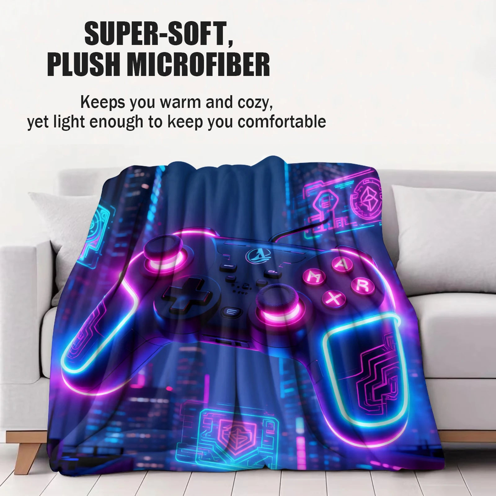 Cyberpunk Themed Gaming Controller Print Flannel Blanket for Adult Quality Soft Warm Universal Blanket for Travel Picnic Home