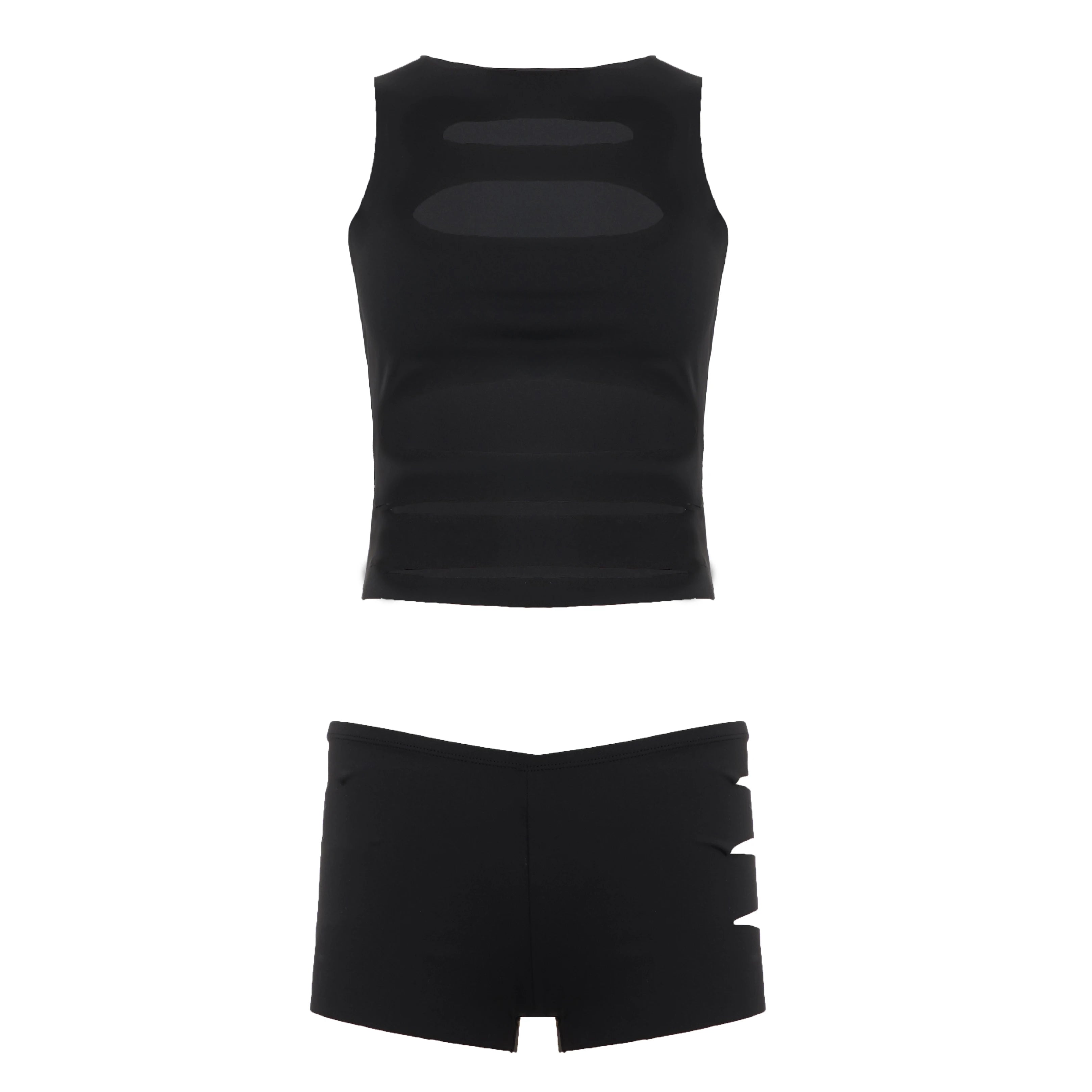 Womens Sexy Two Piece Shorts Set Hollow Out Crop Top and Low Waist Shorts Slim Fit Clubwear Outfit