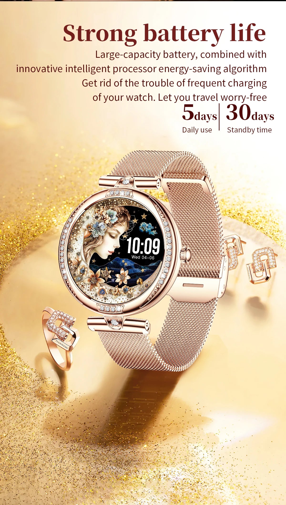 Fashion Smart Watch for Women 390 by 390 HD Display Bluetooth Voice Calling Heart Rate Monitor Custom Watch Face Smartwatch for Android and iOS