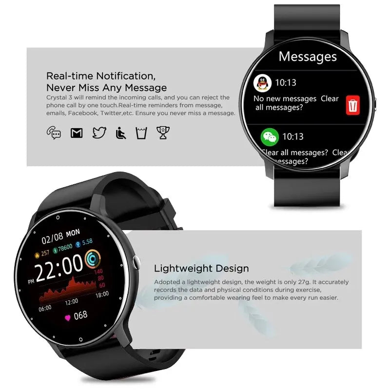 Fashion Smart Watch Full Touch Screen Fitness Tracker Bluetooth Smartwatch Waterproof for Men and Women Android and iOS