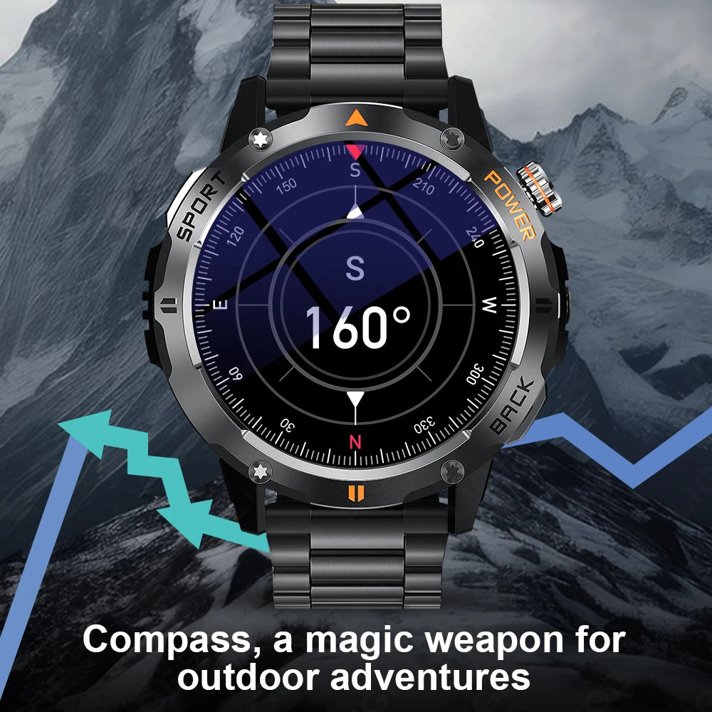 Tactical Outdoor Smart Watch with Flashlight Bluetooth Call Fitness Tracker for Android and iOS