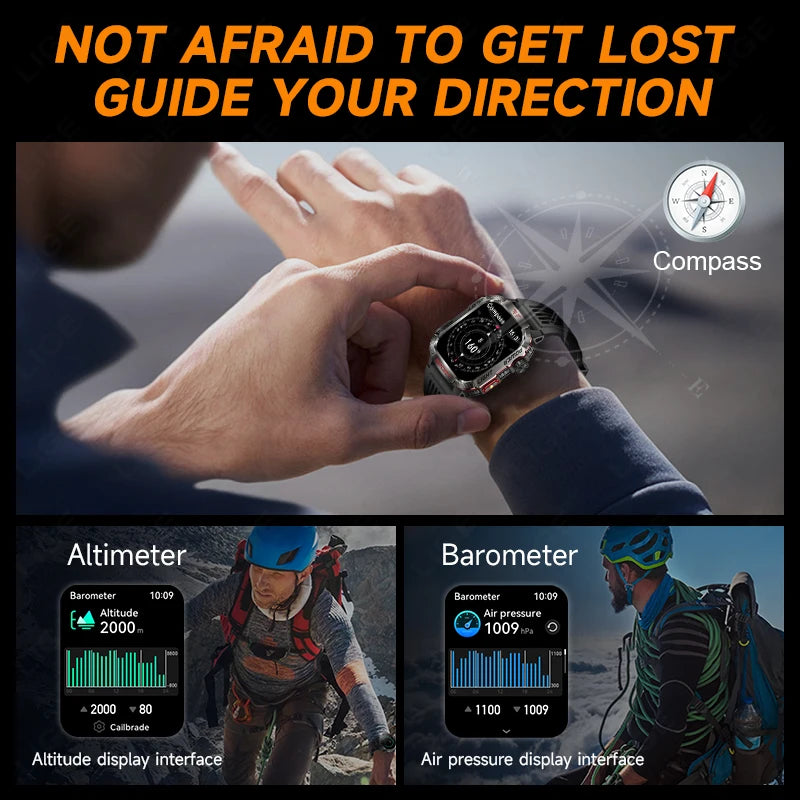 Military Outdoor Smart Watch for Men 600 mAh Battery Bluetooth Calling Fitness Tracker Blood Oxygen Monitor Waterproof Smartwatch for Android and iOS