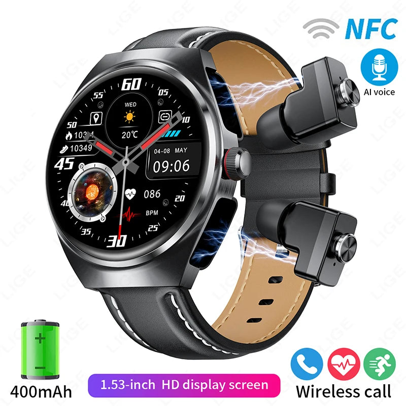 2 In 1 TWS Earphones Smart Watch Waterproof Wireless Bluetooth Headset Call Health Blood Pressure Sports Music Smartwatch