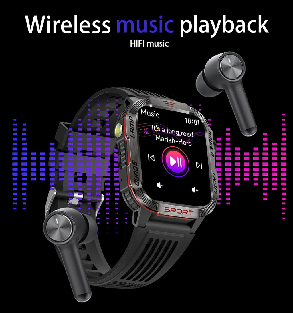 Military Outdoor Smart Watch for Men 600 mAh Battery Bluetooth Calling Fitness Tracker Blood Oxygen Monitor Waterproof Smartwatch for Android and iOS