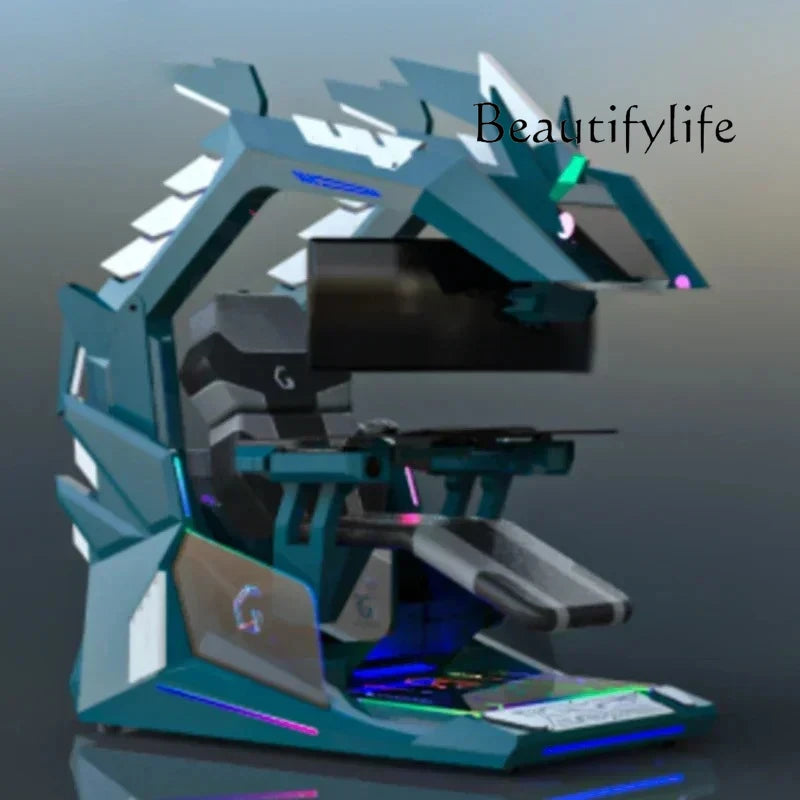 CyberTribe Gaming Desk Space Capsule Computer Desk Adjustable Height E Sports Workstation with Cushioned Seat
