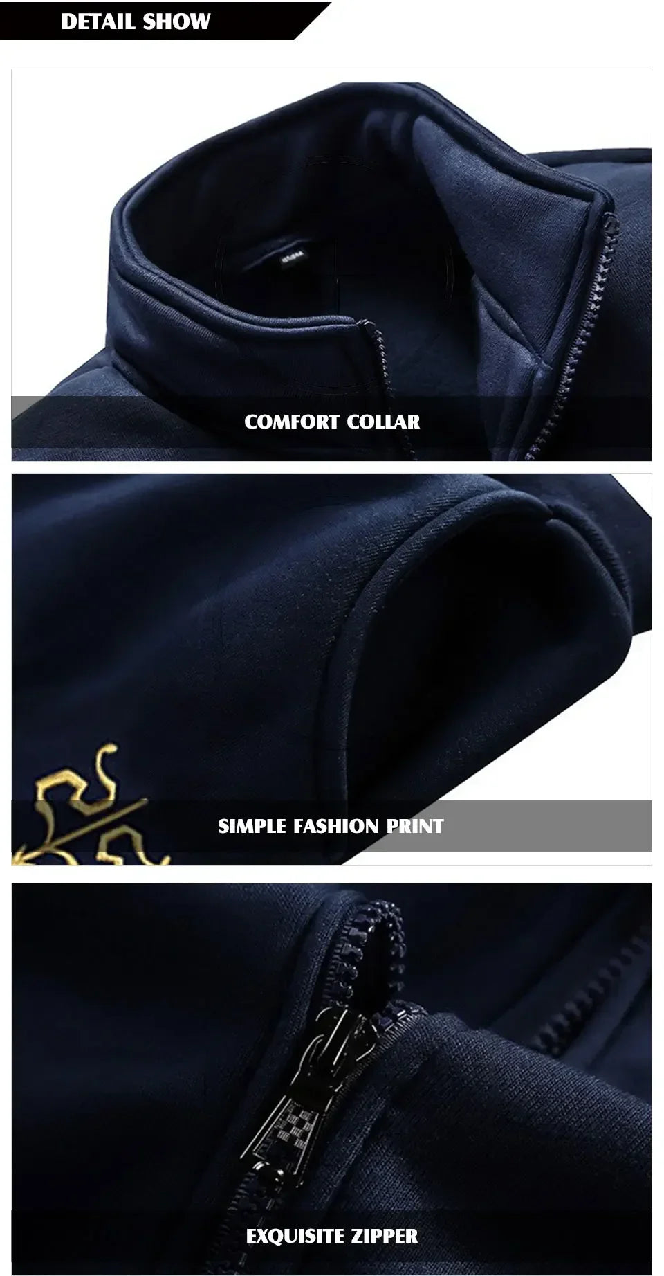 Mens Sports Suit Fleece Warm Jacket and Drawstring Pants Set Printed Fashion Tracksuit for Men