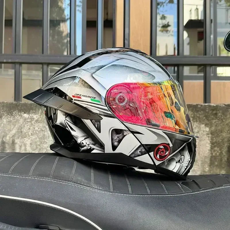 Bad Boy Flip Up Motorcycle Helmet Face Dual Visor Double Mirror Racing Helmet with Night Vision Lens for All Season Riding