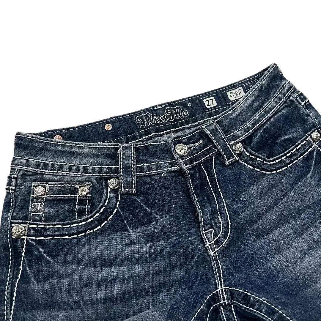 Y2K New Gothic Revival Mens Jeans Foliage Bootcut Women Blue Denim Embroidery Pocket Hip Hop Harajuku Wide Pants Streetwear
