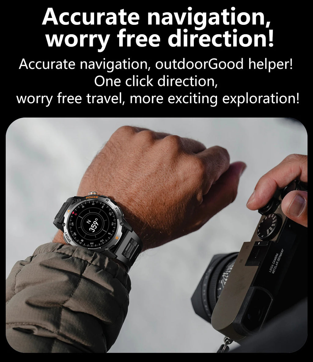 Tactical Outdoor Smart Watch with Flashlight Bluetooth Call Fitness Tracker for Android and iOS