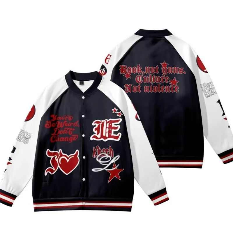 Retro Y2K Women Baseball Jacket Hip Hop Punk Pilot Coat Streetwear Fashion Casual Trendy Jacket