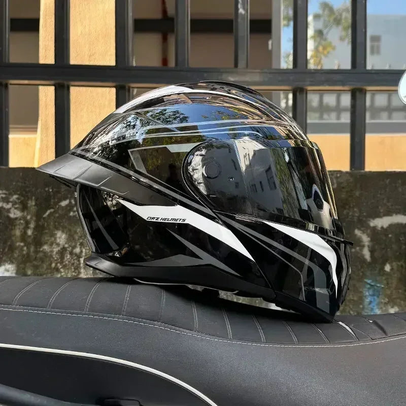Bad Boy Flip Up Motorcycle Helmet Face Dual Visor Double Mirror Racing Helmet with Night Vision Lens for All Season Riding