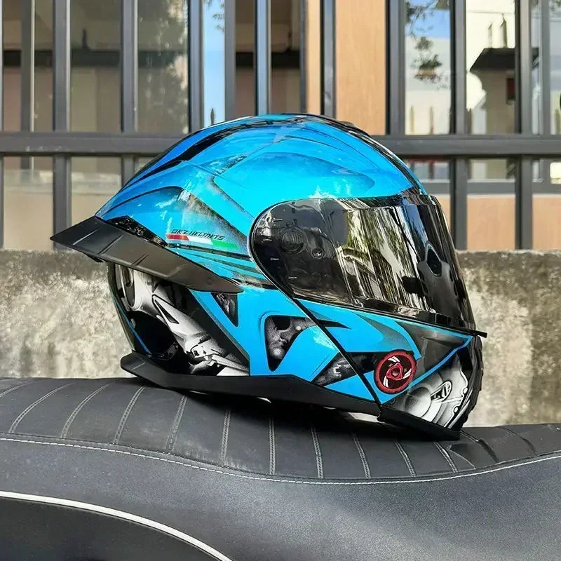 Bad Boy Flip Up Motorcycle Helmet Face Dual Visor Double Mirror Racing Helmet with Night Vision Lens for All Season Riding