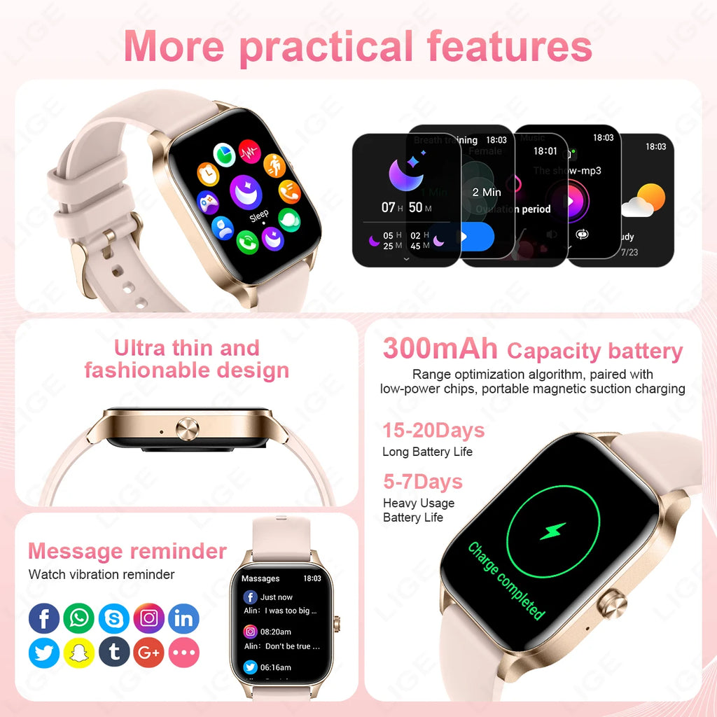 1.85 Inch HD Smart Watch for Men and Women Bluetooth Calling Fitness Tracker Health Monitor Custom Watch Face Smartwatch for Android and iOS