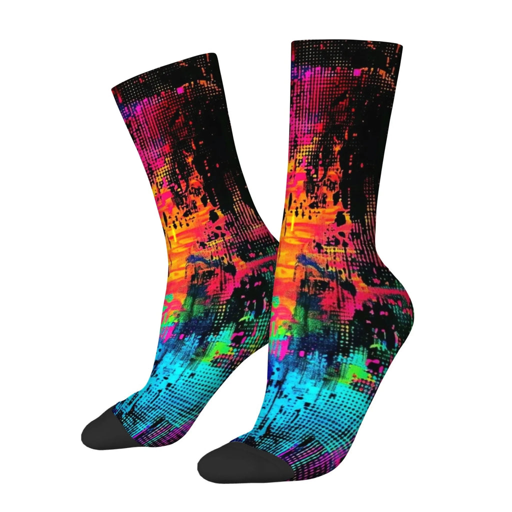 CyberTribe Ink-Splattered Graffiti Men's Socks Street Hip-Hop Retro Fashion Socks Novelty Funny Compression Socks Party Gift