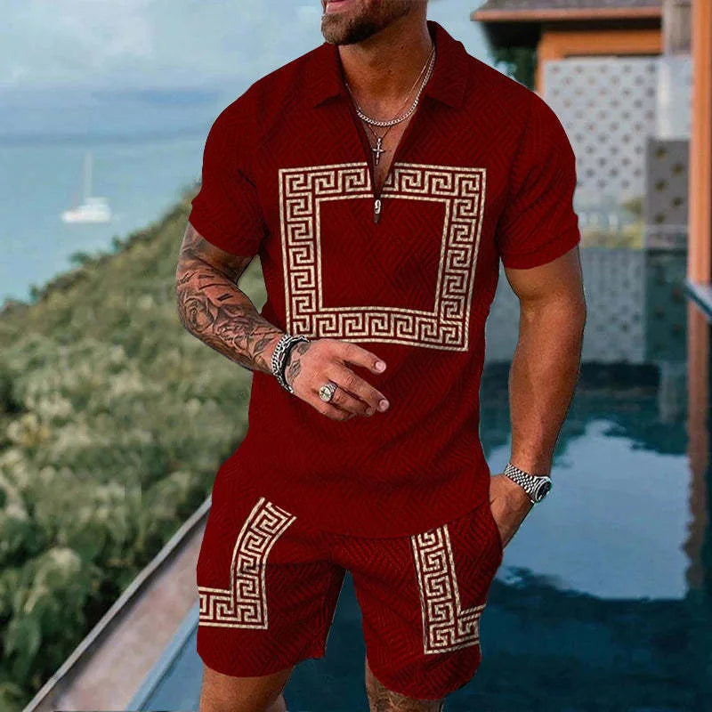 Men Tracksuit Set Summer Short Sleeve Polo Shirt and Shorts Set Casual Streetwear 2 Piece Outfit