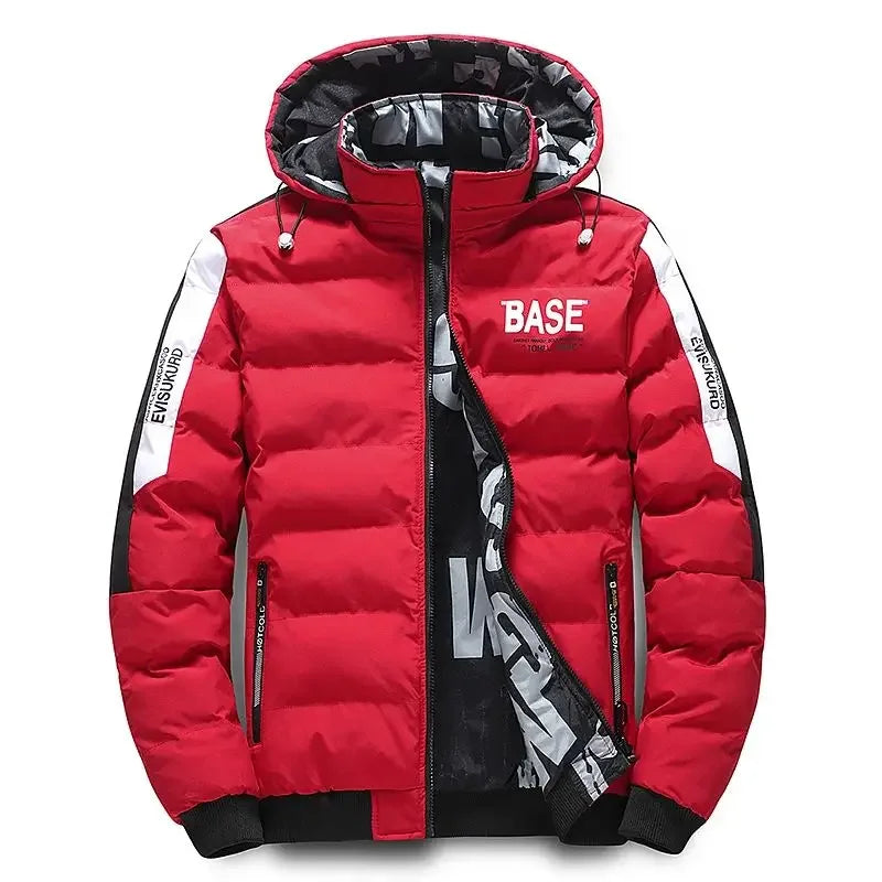 𝔐𝔢𝔫 Autumn Winter Cotton Jacket – Base in UR Face Warm Thickened Double-Sided Down Coat with Removable Cap