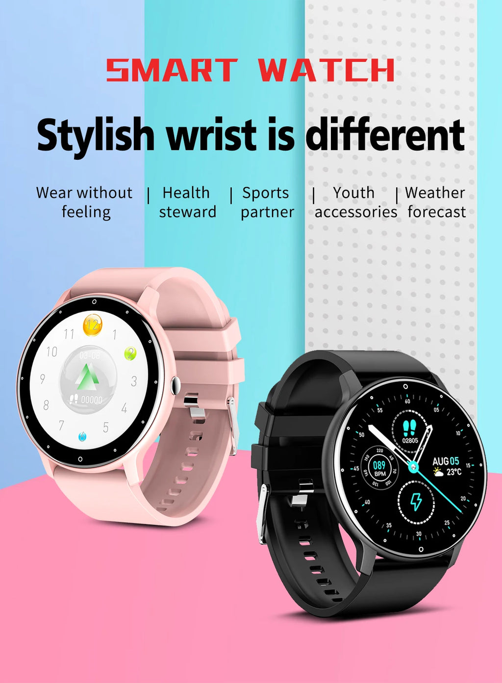 Fashion Smart Watch Full Touch Screen Fitness Tracker Bluetooth Smartwatch Waterproof for Men and Women Android and iOS