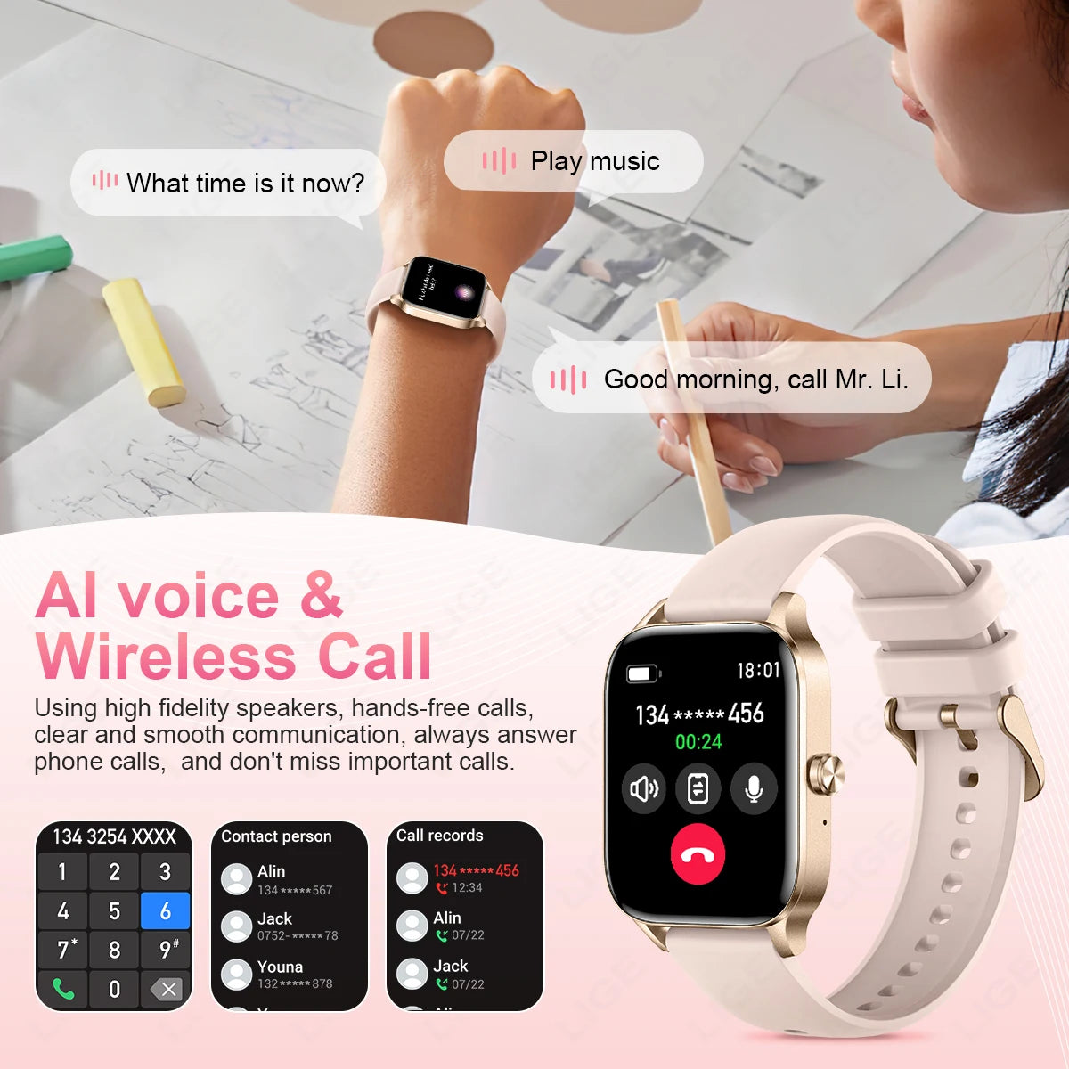 1.85 Inch HD Smart Watch for Men and Women Bluetooth Calling Fitness Tracker Health Monitor Custom Watch Face Smartwatch for Android and iOS