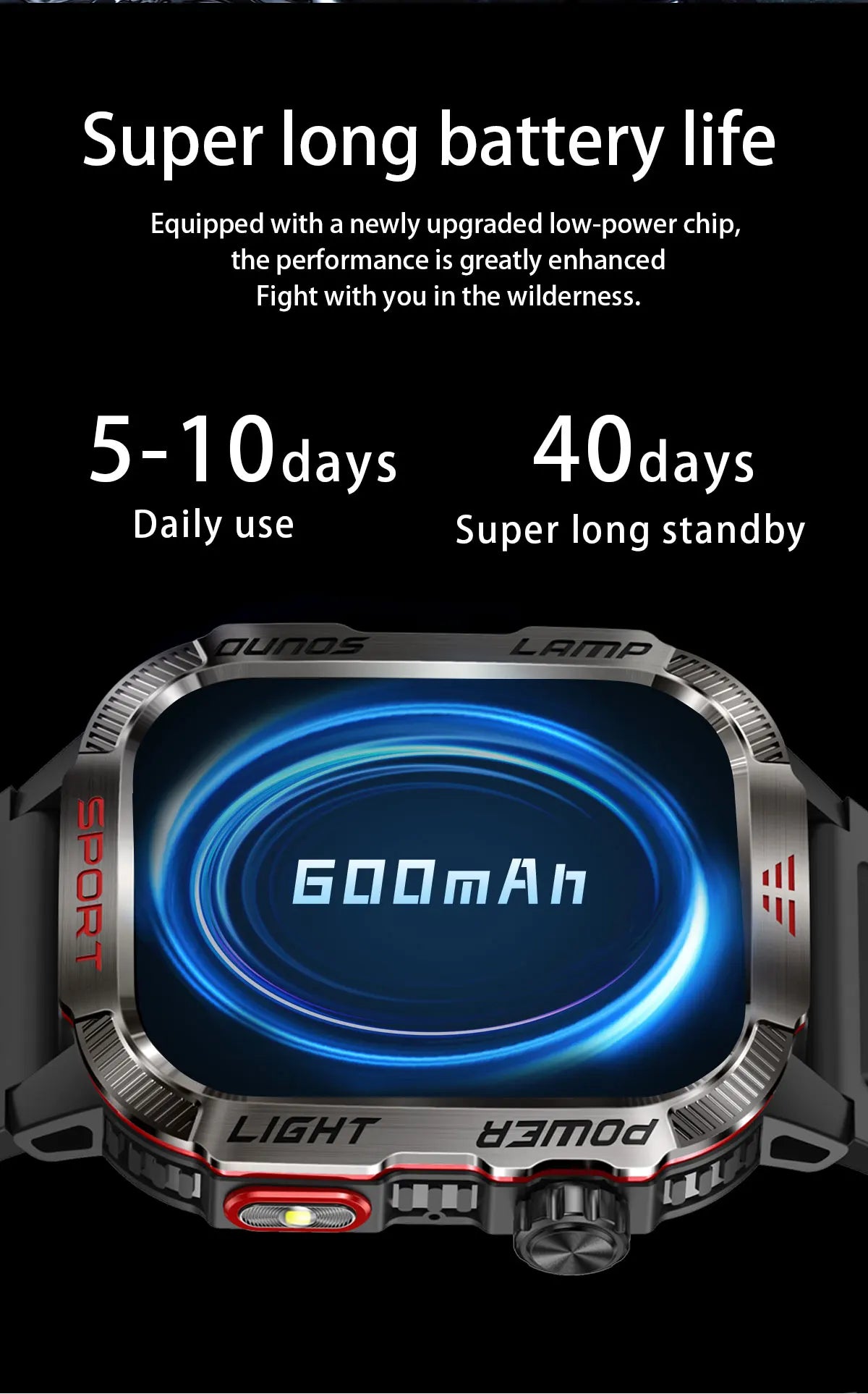 Military Outdoor Smart Watch for Men 600 mAh Battery Bluetooth Calling Fitness Tracker Blood Oxygen Monitor Waterproof Smartwatch for Android and iOS