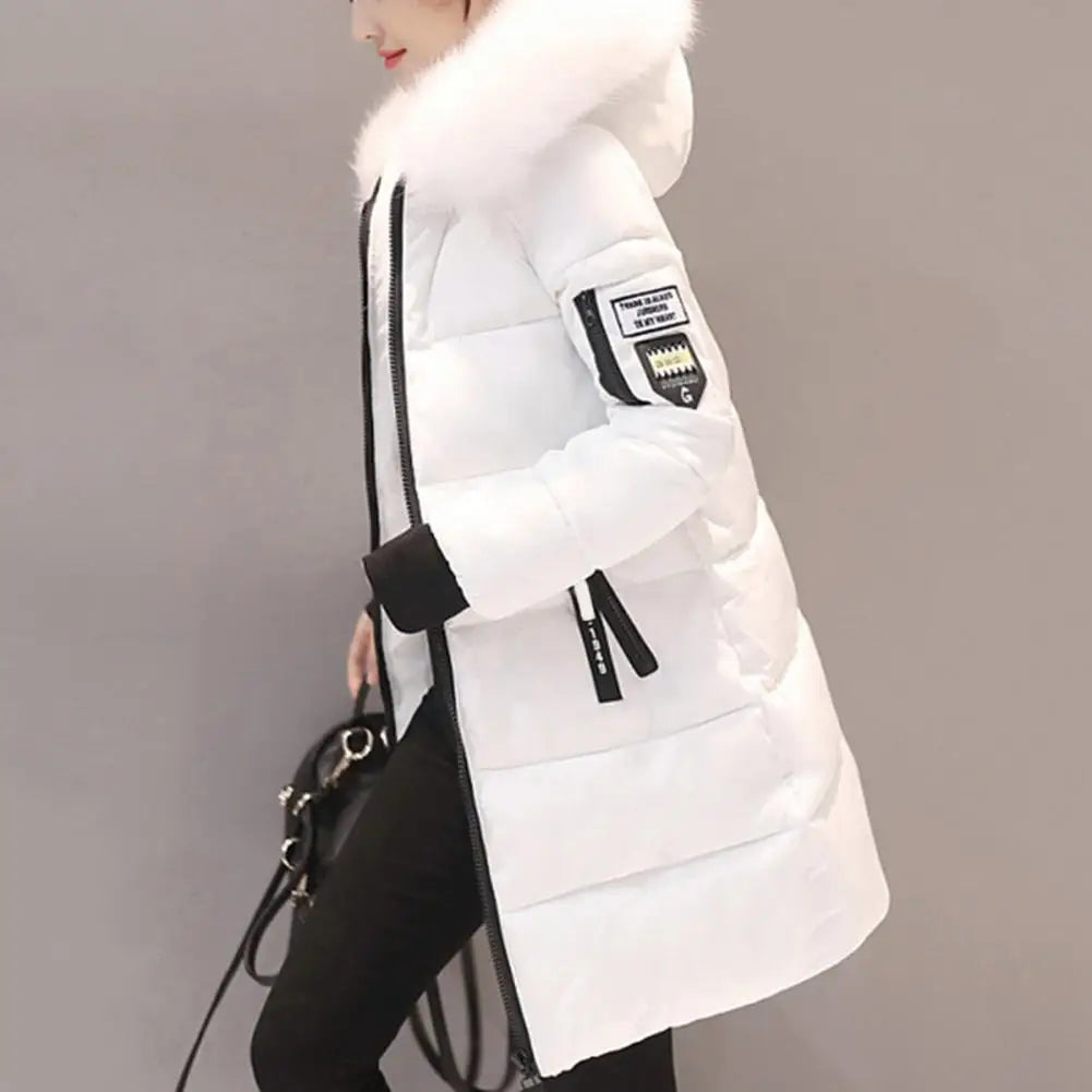 Womens Winter Parka Long Coat Hooded Down Cotton Jacket with Fur Collar Warm Fashion Outerwear