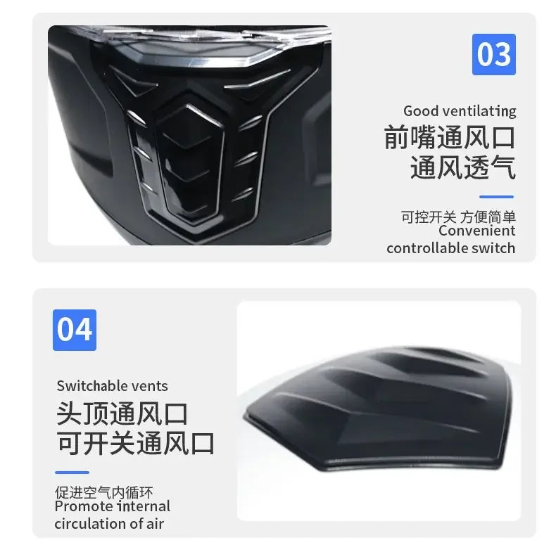 Bad Boy Flip Up Motorcycle Helmet Face Dual Visor Double Mirror Racing Helmet with Night Vision Lens for All Season Riding