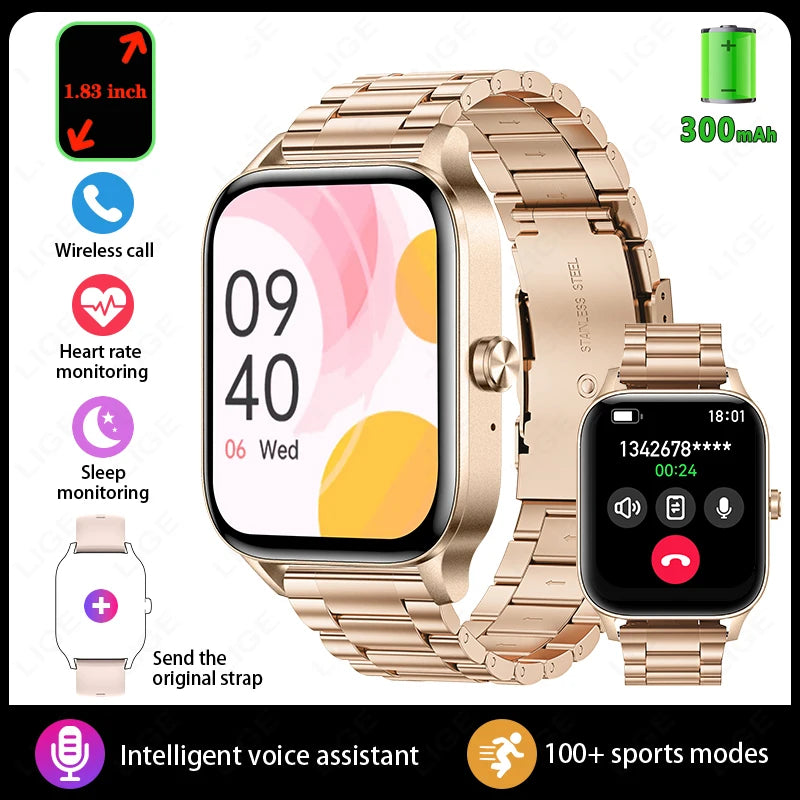 1.85 Inch HD Smart Watch for Men and Women Bluetooth Calling Fitness Tracker Health Monitor Custom Watch Face Smartwatch for Android and iOS