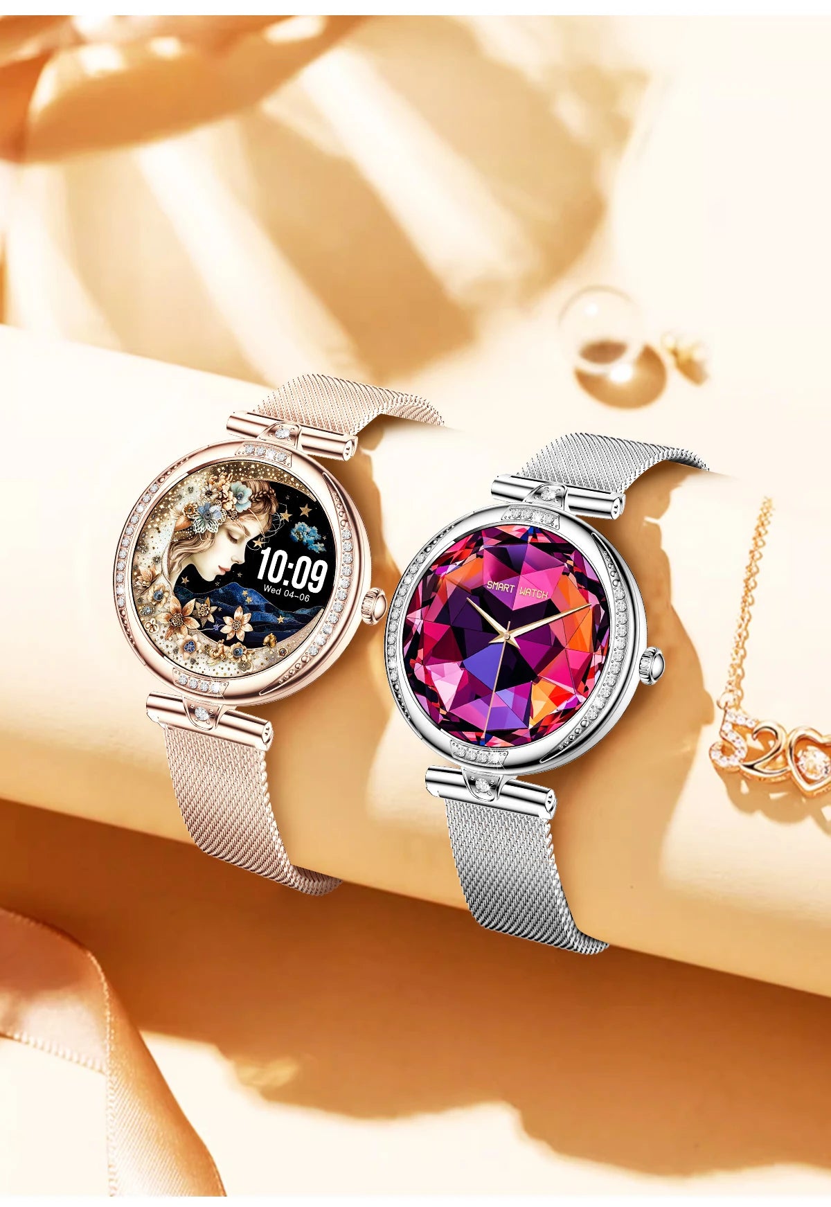 Fashion Smart Watch for Women 390 by 390 HD Display Bluetooth Voice Calling Heart Rate Monitor Custom Watch Face Smartwatch for Android and iOS