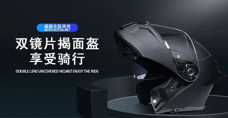 Bad Boy Flip Up Motorcycle Helmet Face Dual Visor Double Mirror Racing Helmet with Night Vision Lens for All Season Riding