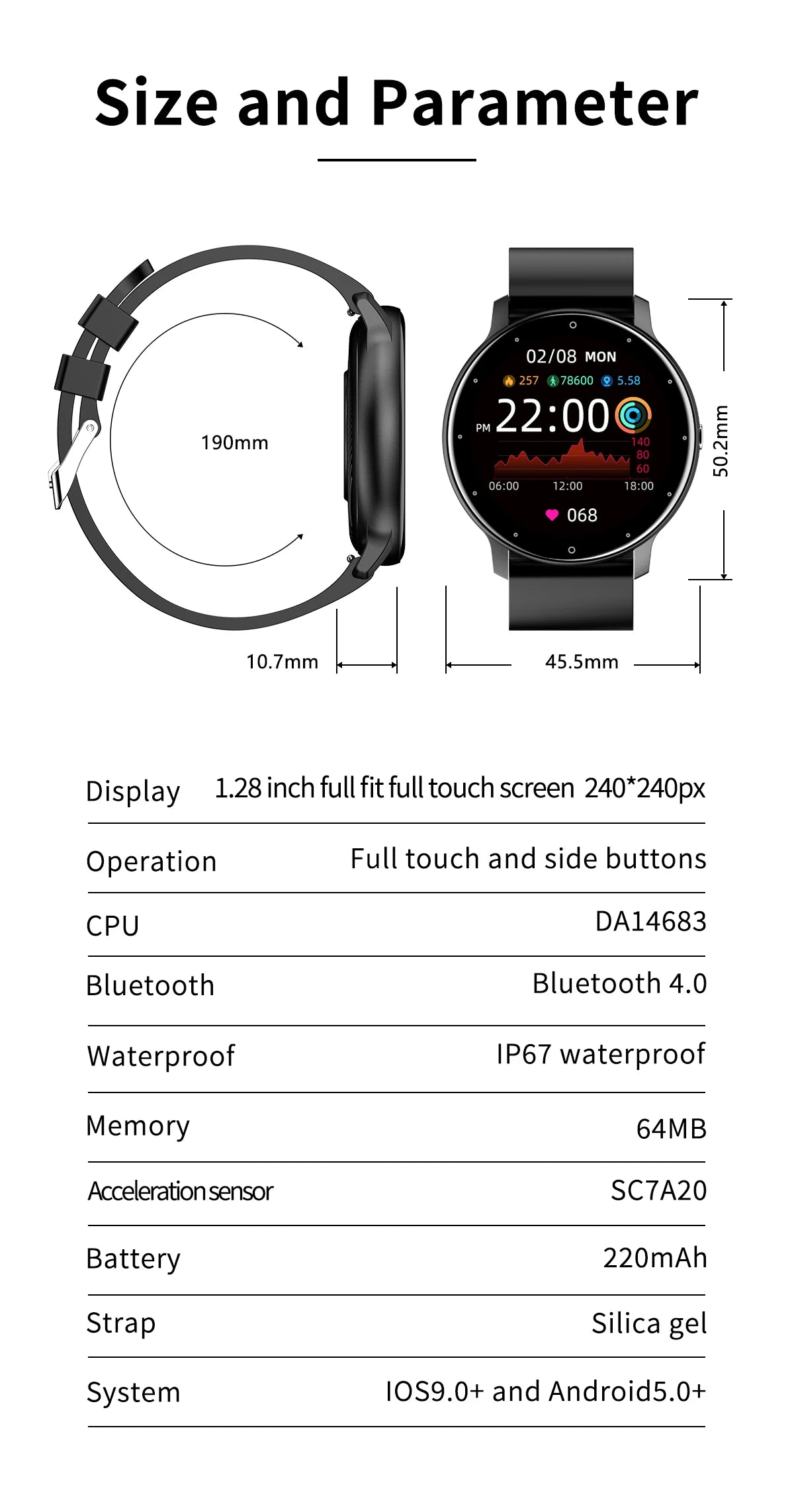 Fashion Smart Watch Full Touch Screen Fitness Tracker Bluetooth Smartwatch Waterproof for Men and Women Android and iOS