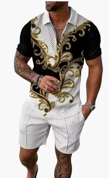 Men Tracksuit Set Summer Short Sleeve Polo Shirt and Shorts Set Casual Streetwear 2 Piece Outfit