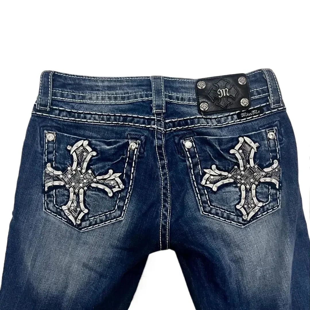 Y2K New Gothic Revival Mens Jeans Foliage Bootcut Women Blue Denim Embroidery Pocket Hip Hop Harajuku Wide Pants Streetwear