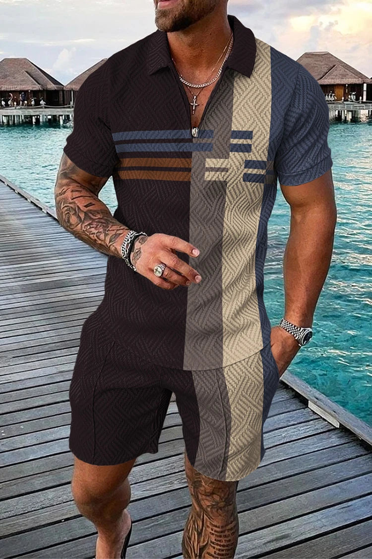 Men Tracksuit Set Summer Short Sleeve Polo Shirt and Shorts Set Casual Streetwear 2 Piece Outfit