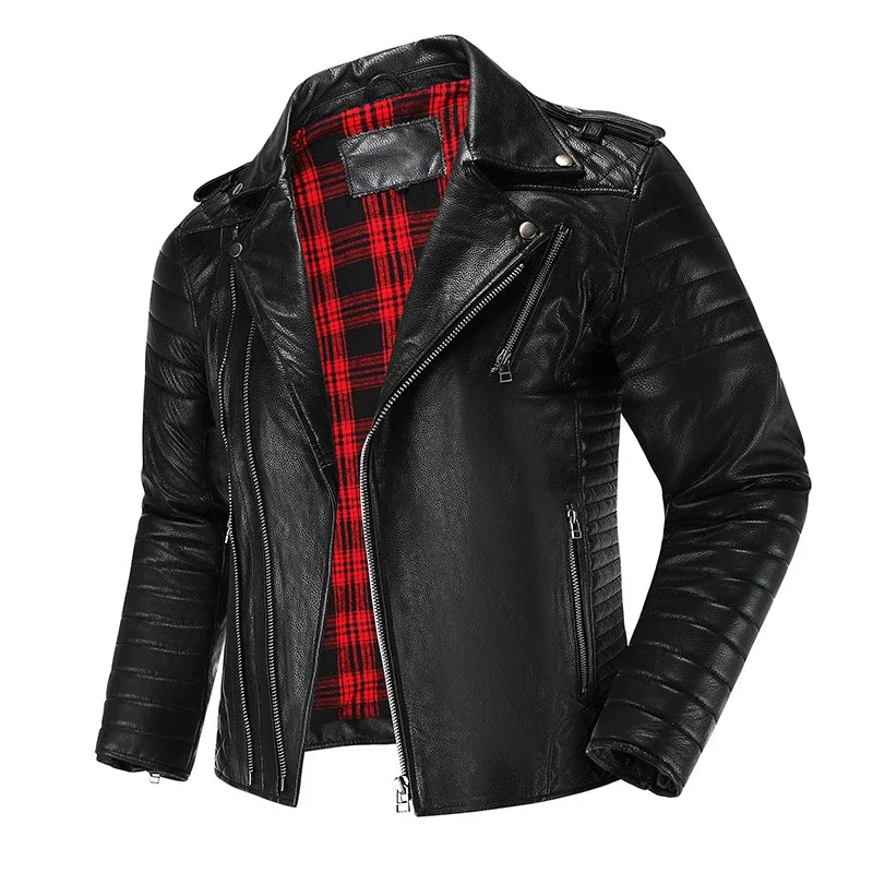 𝔑𝔢𝔴 First-Layer Street Smart Cowhide Motorcycle Leather Jacket – Swag Out Short Lapel Flight Suit