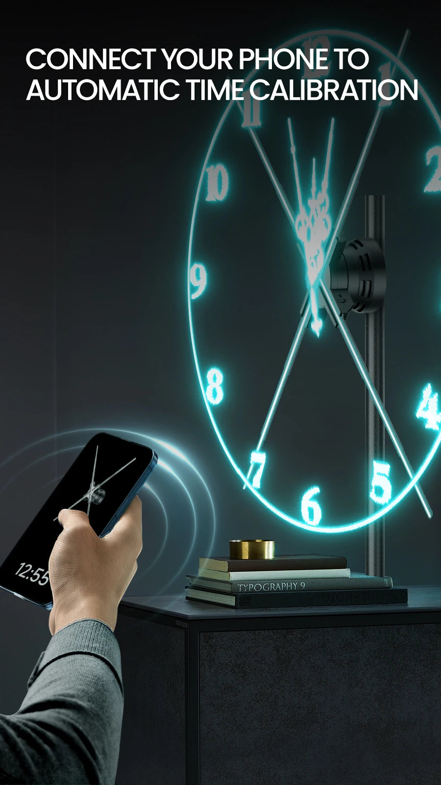 Cyberpunk 3d projector led digital large wall clock modern design decoration art big wall clock Can display images and videos