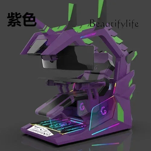 CyberTribe Gaming Desk Space Capsule Computer Desk Adjustable Height E Sports Workstation with Cushioned Seat