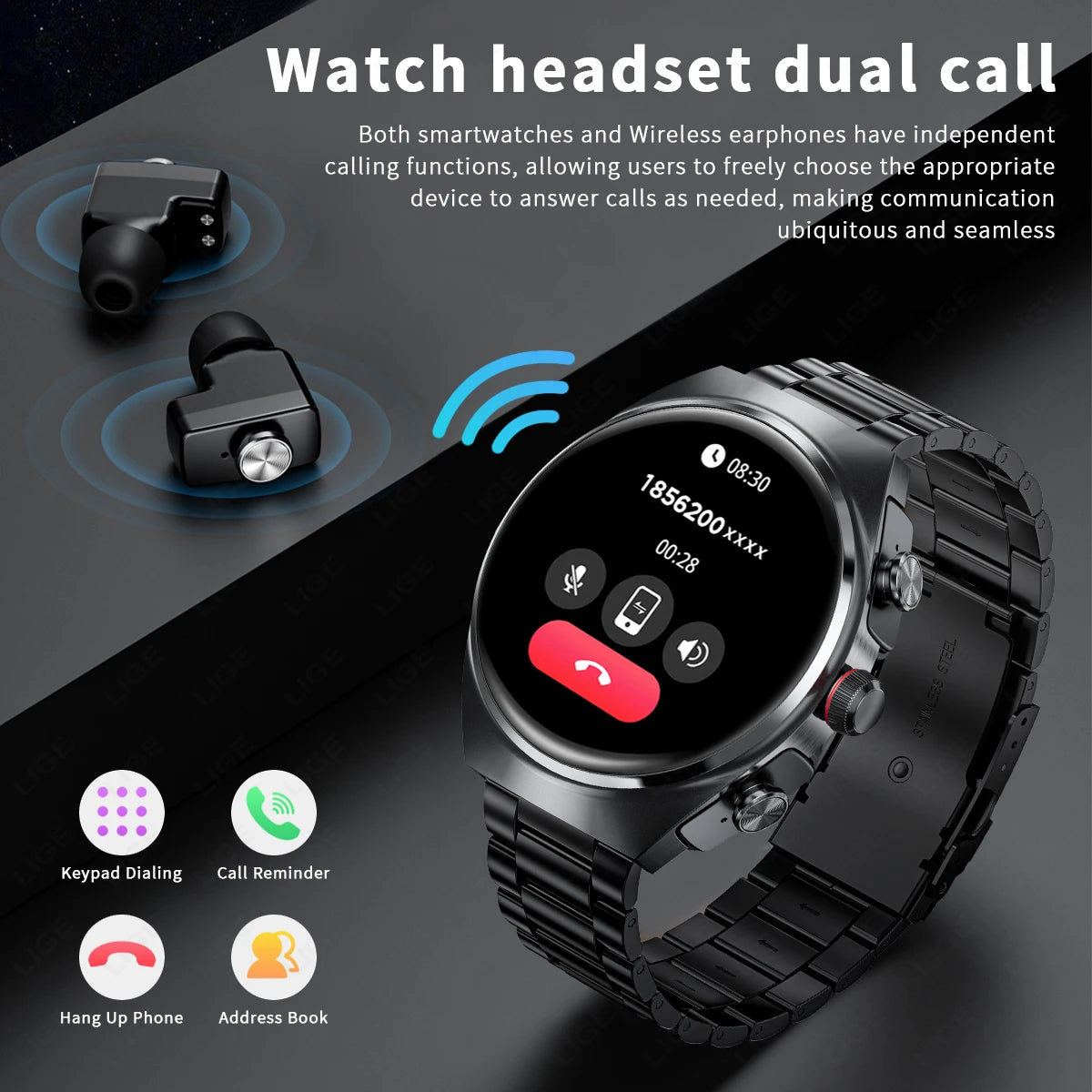 2 In 1 TWS Earphones Smart Watch Waterproof Wireless Bluetooth Headset Call Health Blood Pressure Sports Music Smartwatch