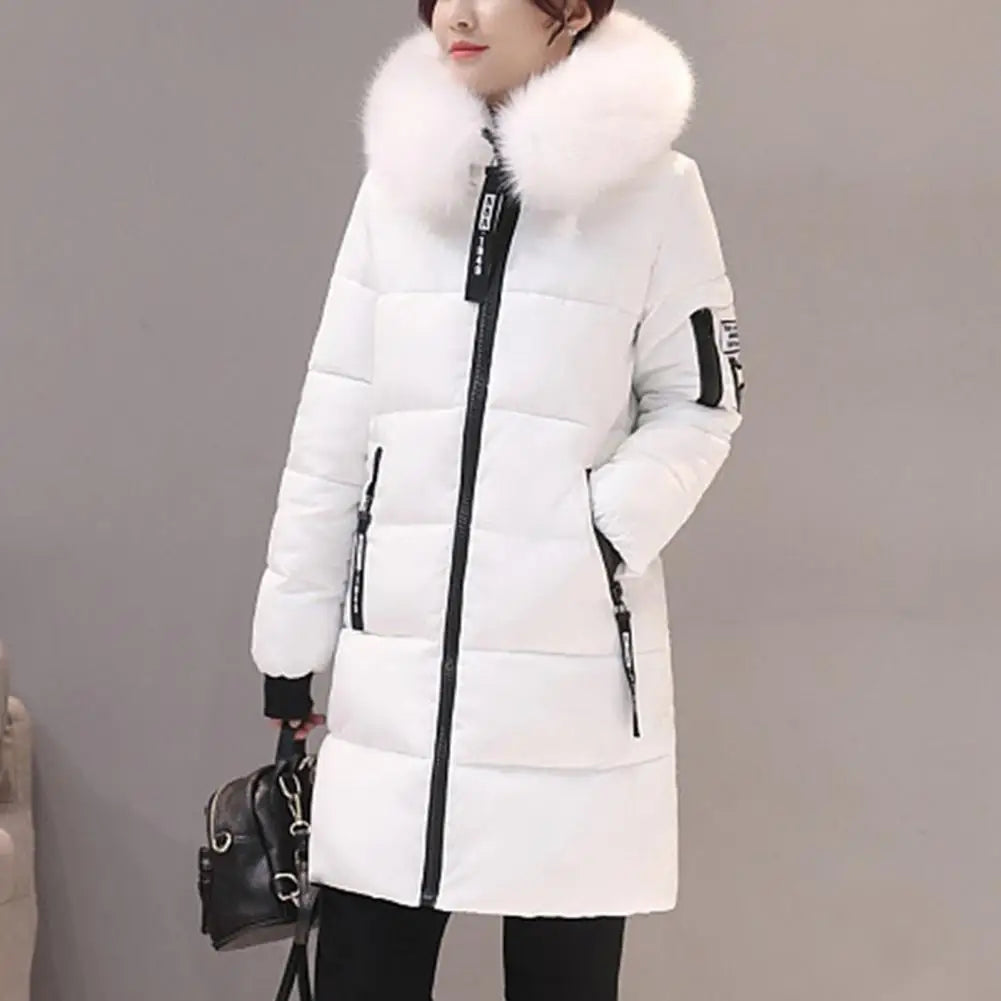 Womens Winter Parka Long Coat Hooded Down Cotton Jacket with Fur Collar Warm Fashion Outerwear
