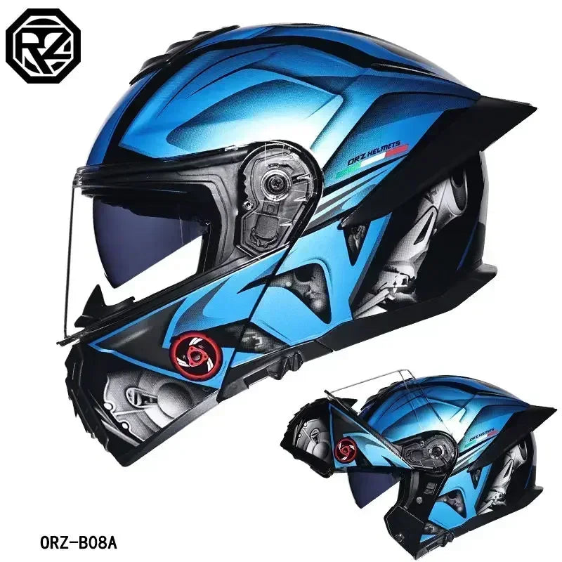 Bad Boy Flip Up Motorcycle Helmet Face Dual Visor Double Mirror Racing Helmet with Night Vision Lens for All Season Riding