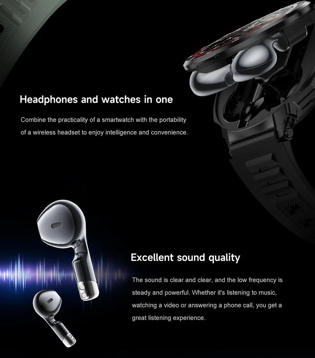2 in 1 Smart Watch with Wireless Earbuds Bluetooth Calling NFC Health Monitor Fitness Tracker Smartwatch for Android and iOS
