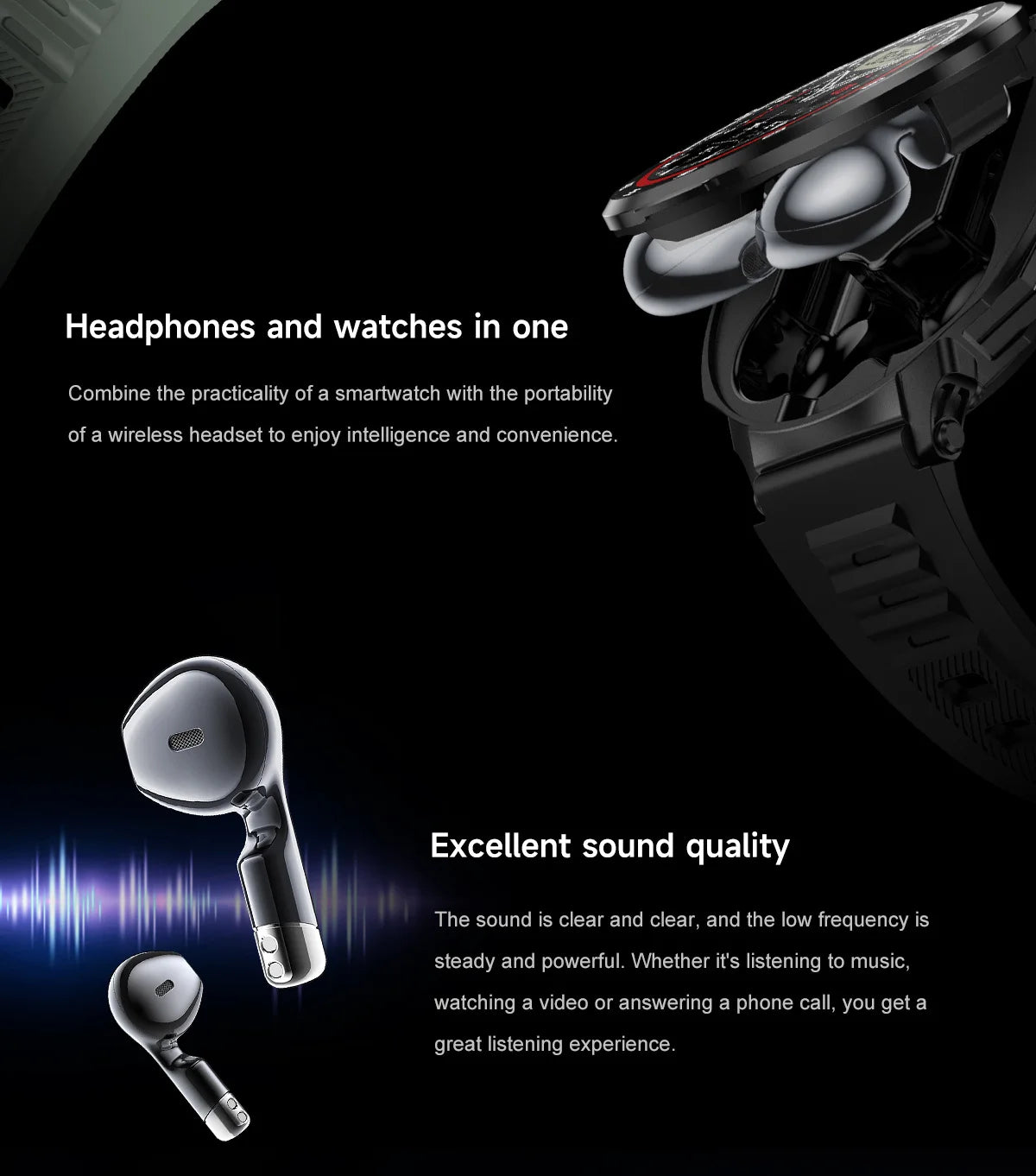 2 in 1 Smart Watch with Wireless Earbuds Bluetooth Calling NFC Health Monitor Fitness Tracker Smartwatch for Android and iOS