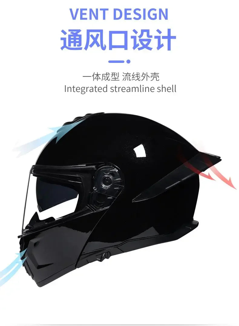 Bad Boy Flip Up Motorcycle Helmet Face Dual Visor Double Mirror Racing Helmet with Night Vision Lens for All Season Riding