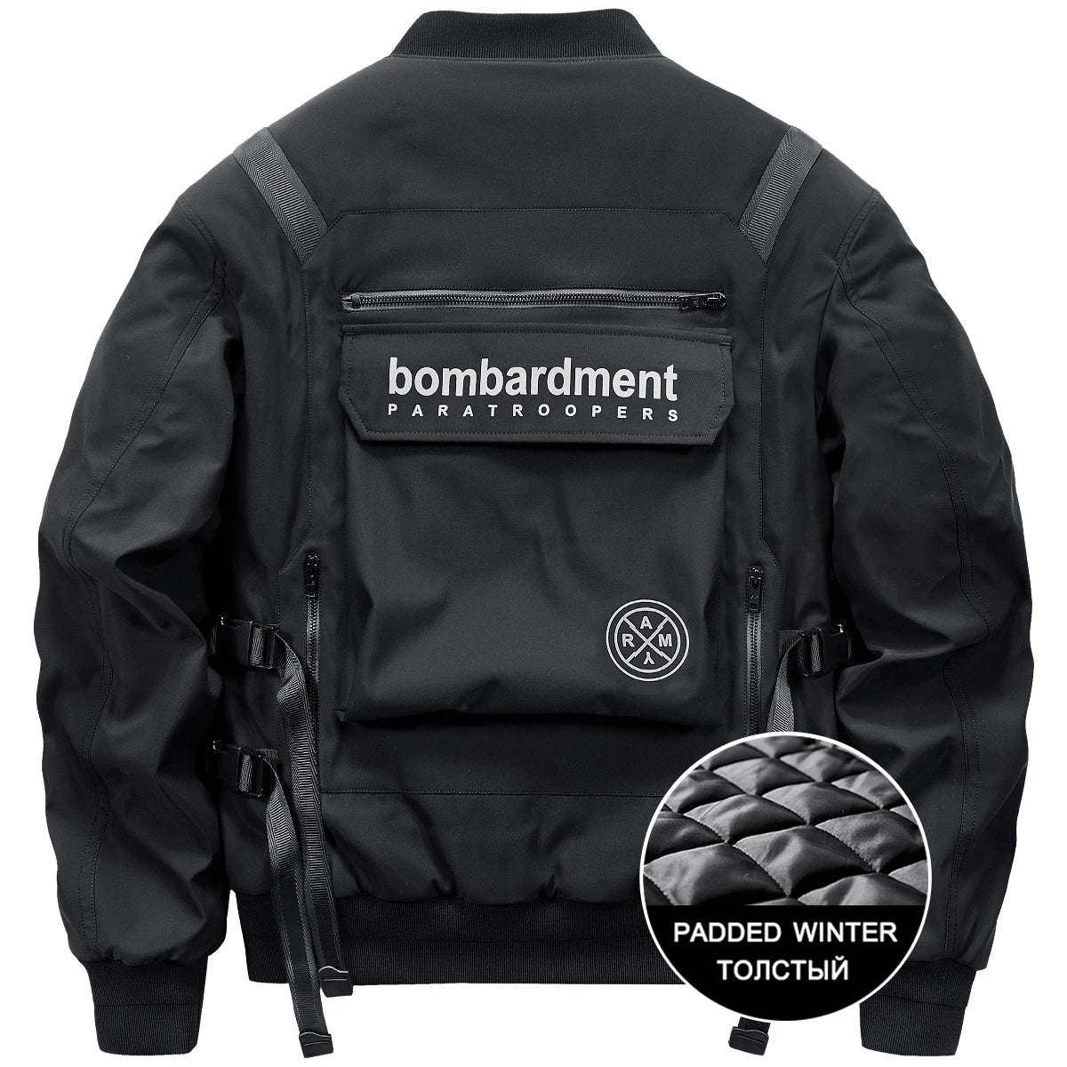 Techwear Cargo Bomber Jacket for Men Streetwear Hip Hop Punk Style Black MA1 Military Jacket