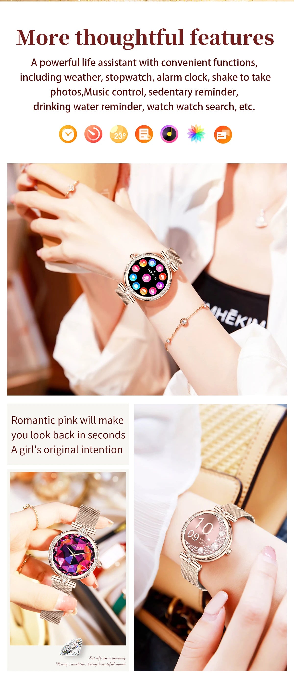 Fashion Smart Watch for Women 390 by 390 HD Display Bluetooth Voice Calling Heart Rate Monitor Custom Watch Face Smartwatch for Android and iOS