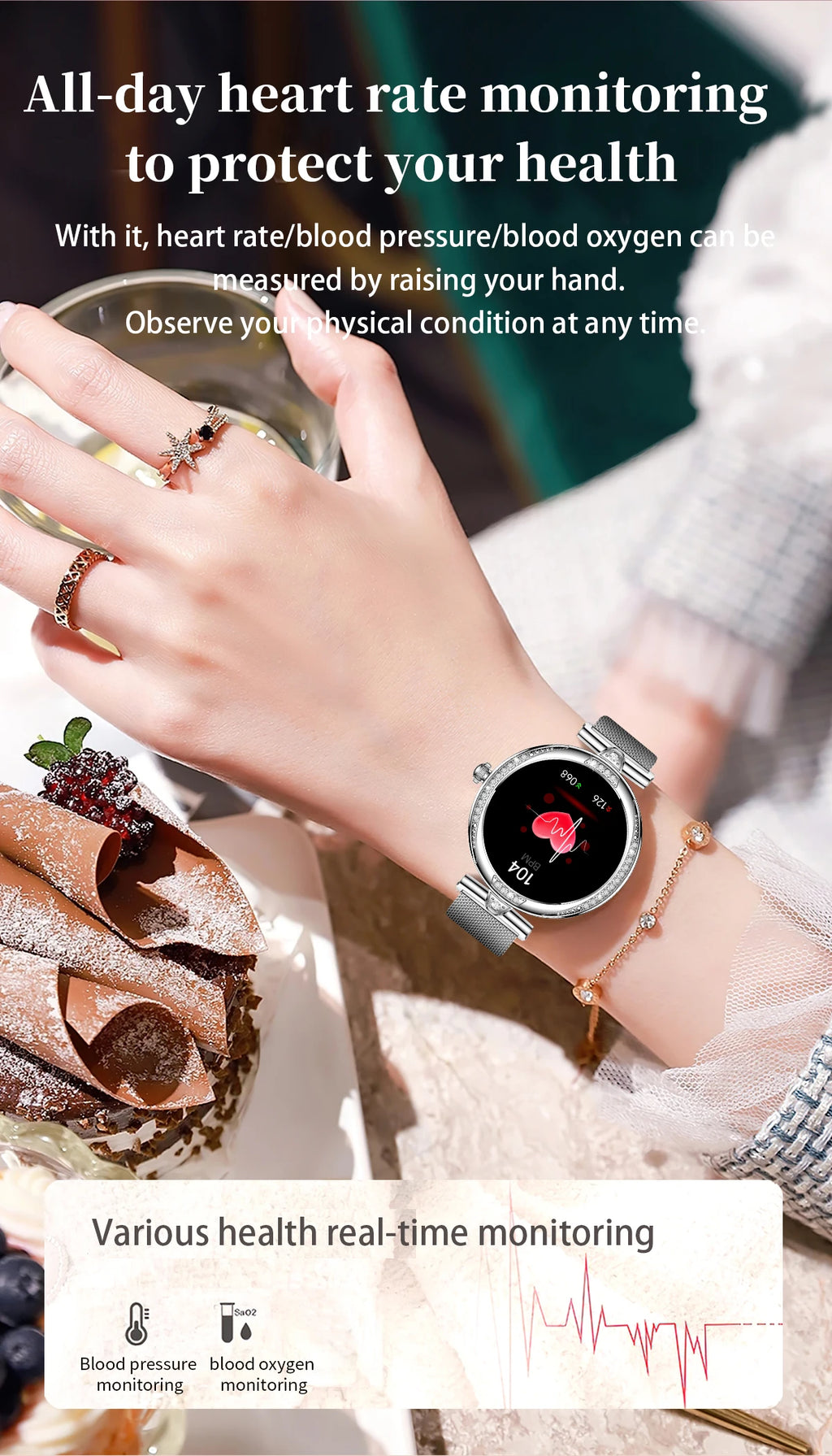 Fashion Smart Watch for Women 390 by 390 HD Display Bluetooth Voice Calling Heart Rate Monitor Custom Watch Face Smartwatch for Android and iOS