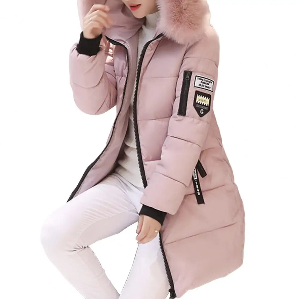 Womens Winter Parka Long Coat Hooded Down Cotton Jacket with Fur Collar Warm Fashion Outerwear